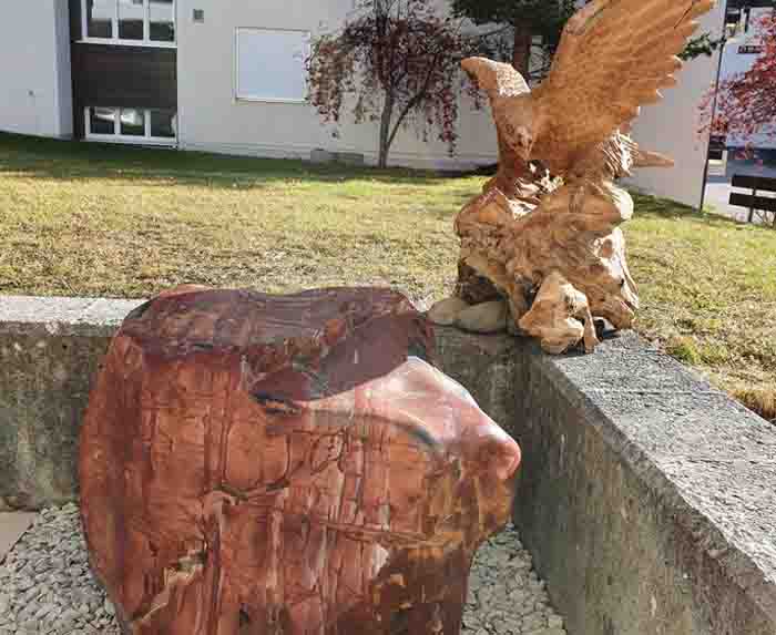 Form und Figur - Adler aus Tropenholz und Stein aus Australien